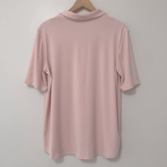New Kim & Co Pink Brazil Knit Stretch Short Sleeve Button Up Top Size XL bin 4C - Picture 3 of 4